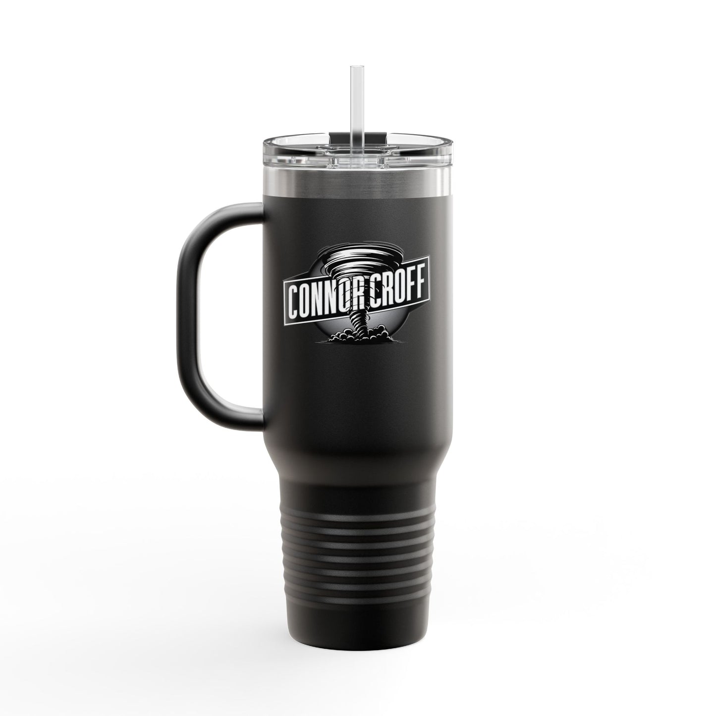 Connor Croff Black White Circle Logo Insulated Travel Mug, 40oz