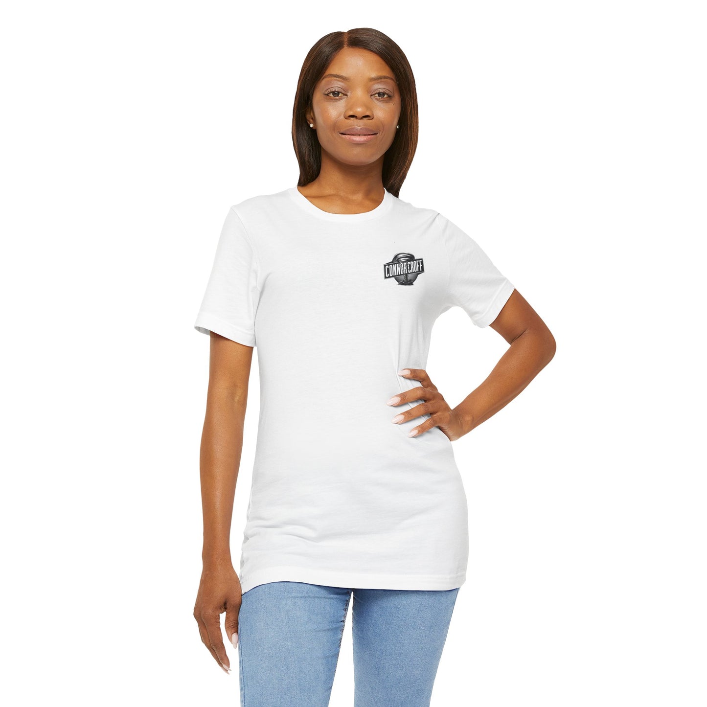 Connor Croff Small Black White Logo Front & Linear Back Unisex Jersey Short Sleeve Tee