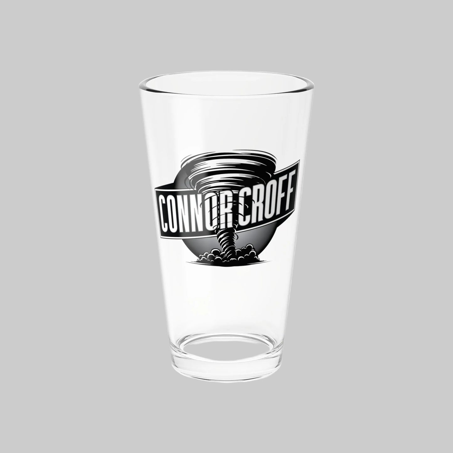 Connor Croff Black & White Tornado Logo 16oz Drinking / Mixing Glass