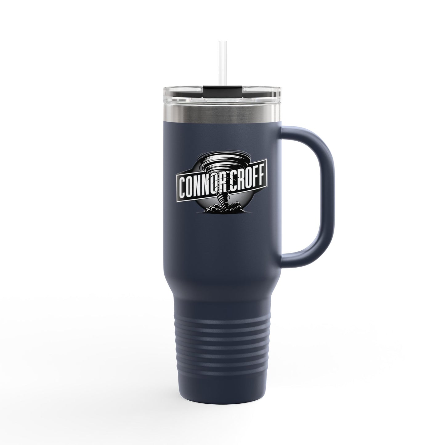 Connor Croff Black White Circle Logo Insulated Travel Mug, 40oz