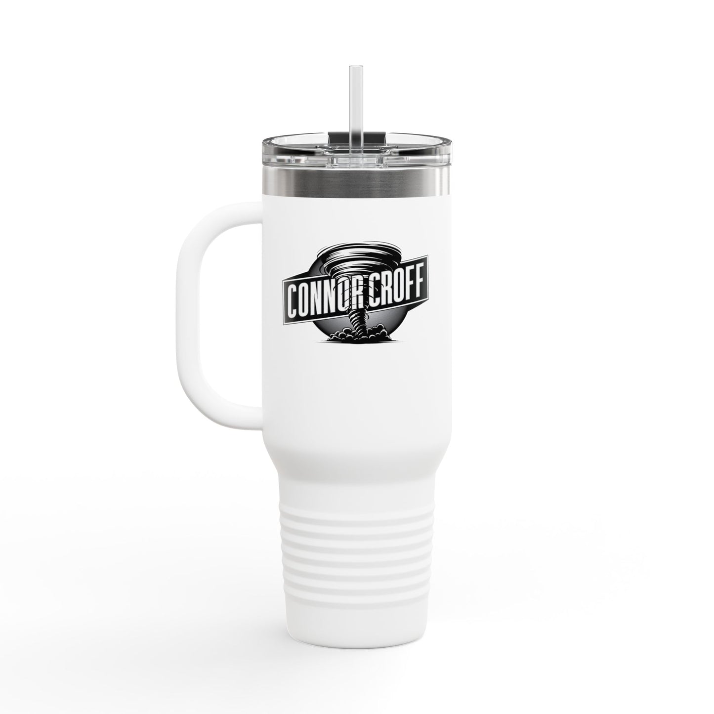 Connor Croff Black White Circle Logo Insulated Travel Mug, 40oz