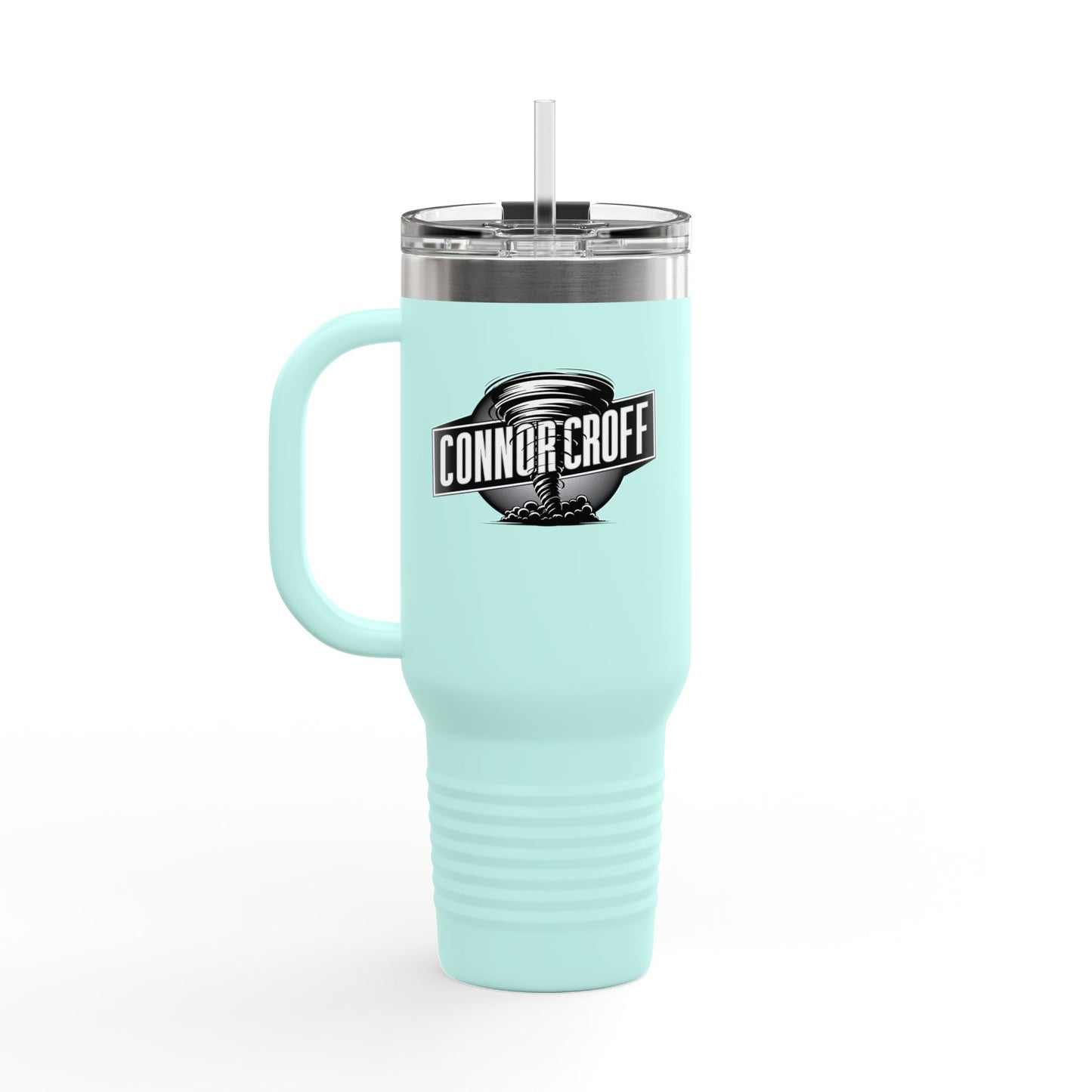 Connor Croff Black White Circle Logo Insulated Travel Mug, 40oz