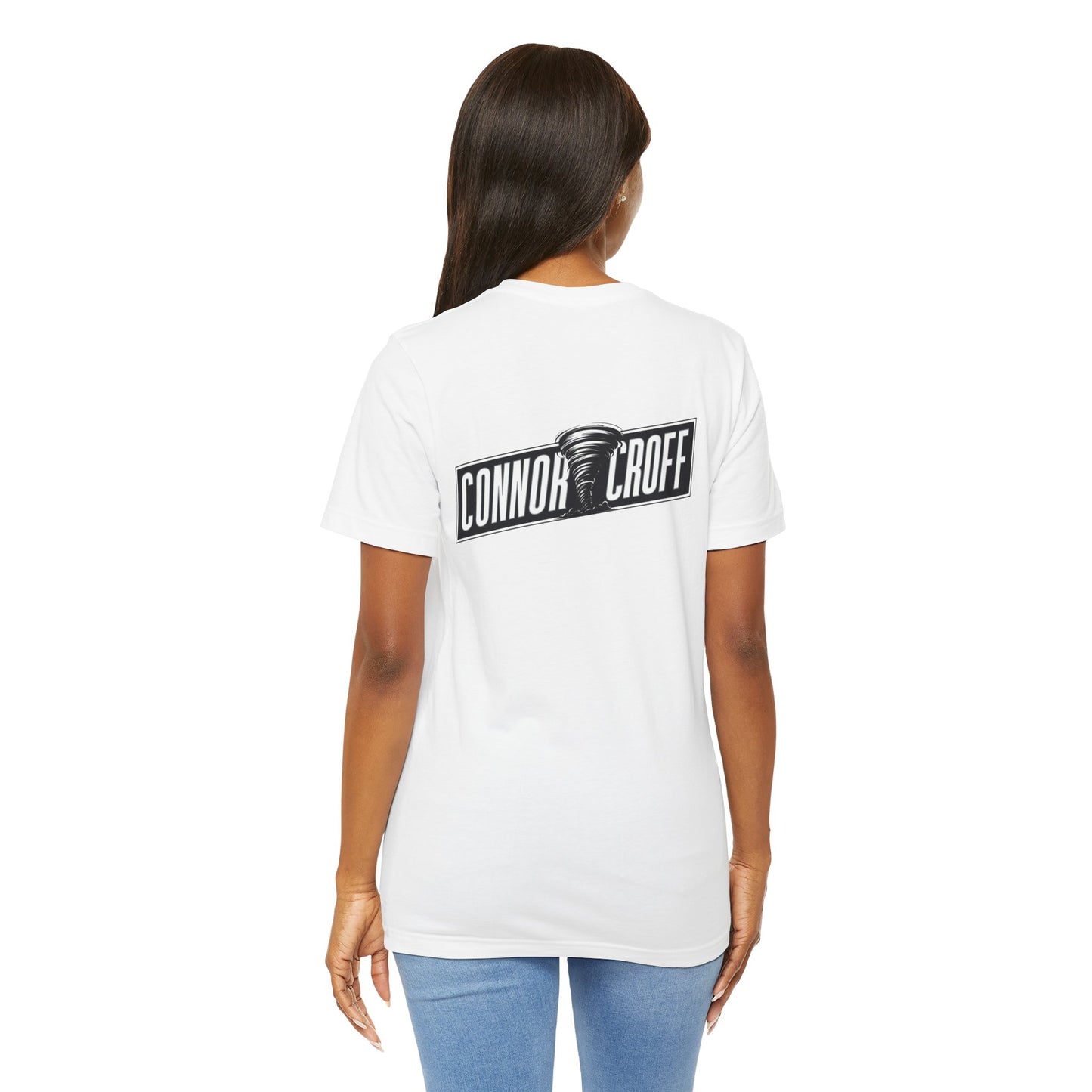 Connor Croff Small Black White Logo Front & Linear Back Unisex Jersey Short Sleeve Tee