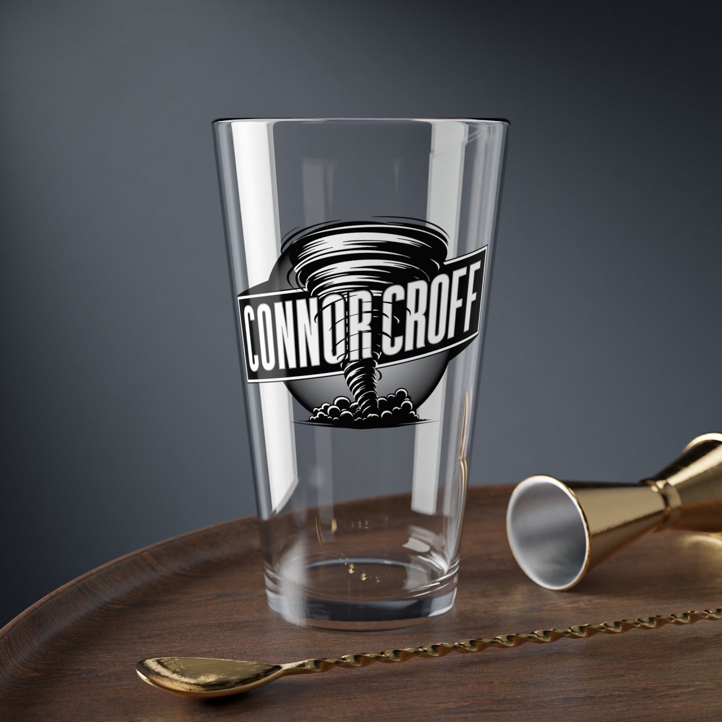 Connor Croff Black & White Tornado Logo 16oz Drinking / Mixing Glass