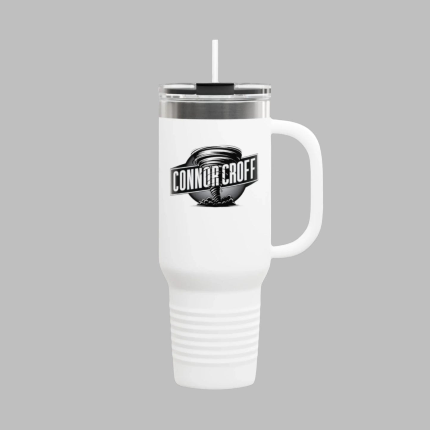 Connor Croff Black White Circle Logo Insulated Travel Mug, 40oz