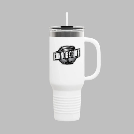 Connor Croff Black White Circle Logo Insulated Travel Mug, 40oz