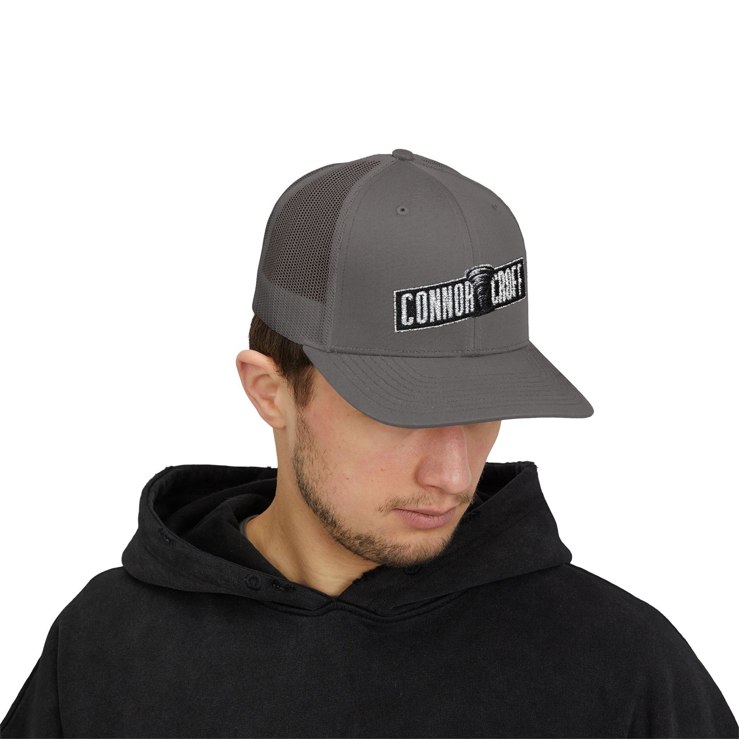 Connor Croff Black White Logo Snapback Trucker Cap
