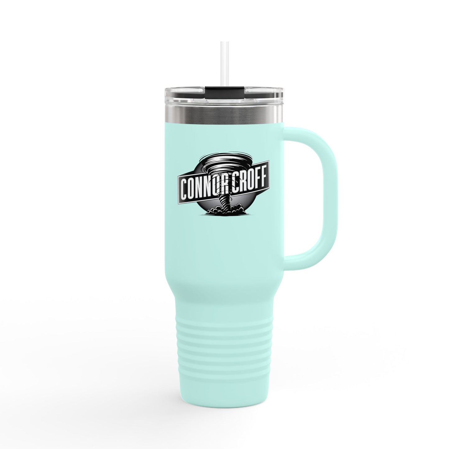 Connor Croff Black White Circle Logo Insulated Travel Mug, 40oz