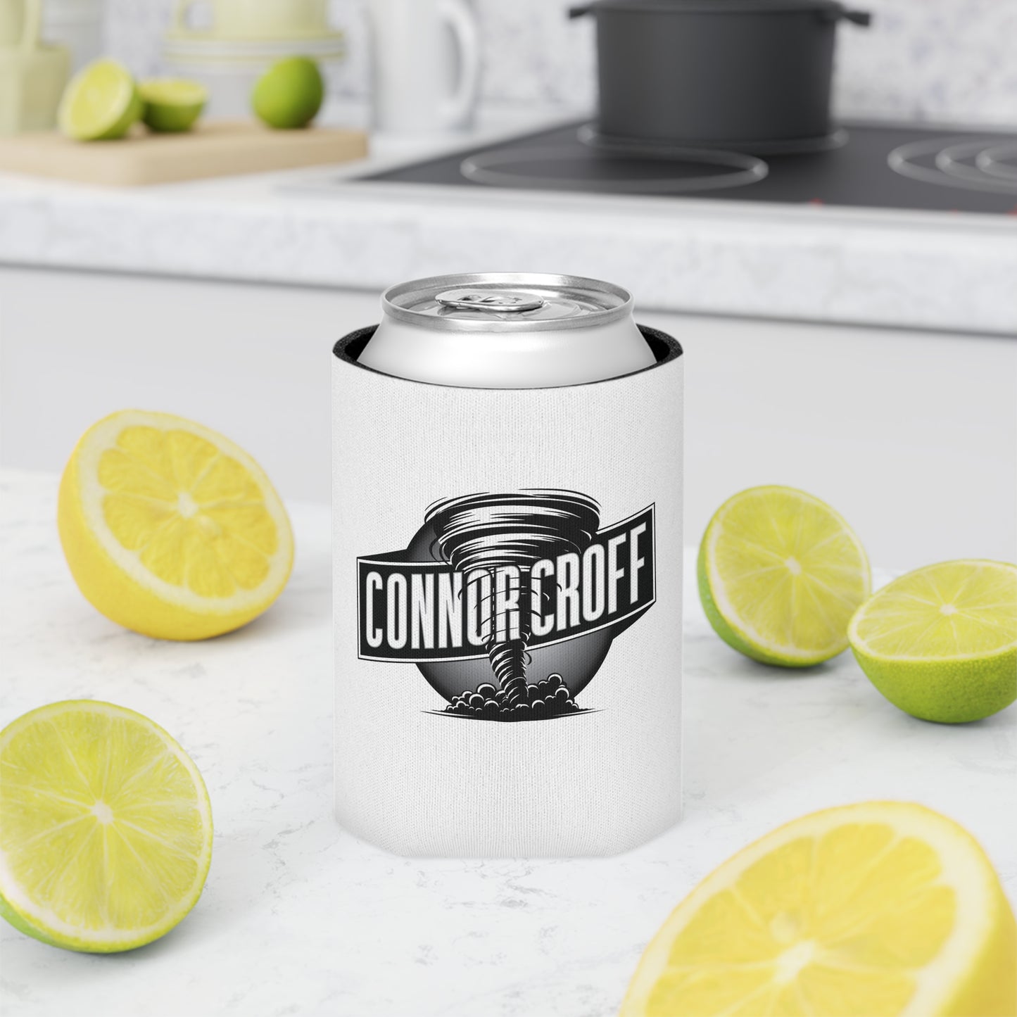 Connor Croff Tornado Black & White Can Cooler Sleeve for Regular Cans