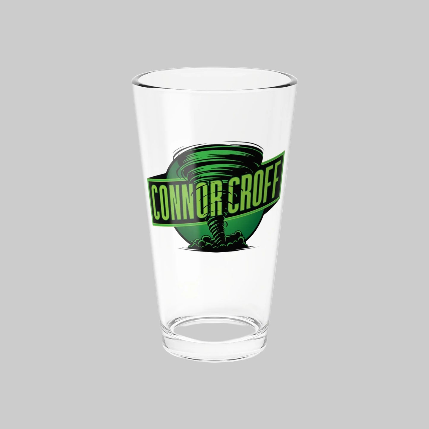 Connor Croff Green Tornado Logo 16oz Drinking / Mixing Glass