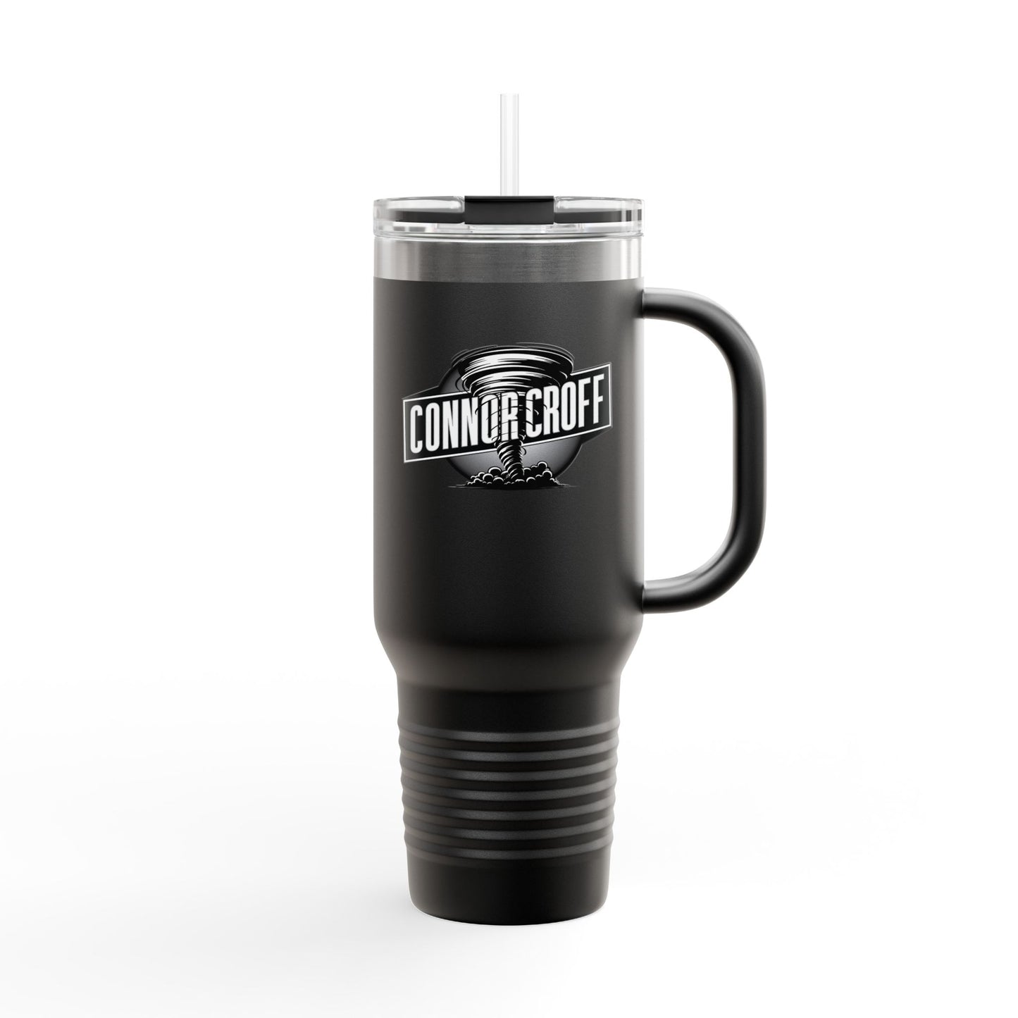 Connor Croff Black White Circle Logo Insulated Travel Mug, 40oz