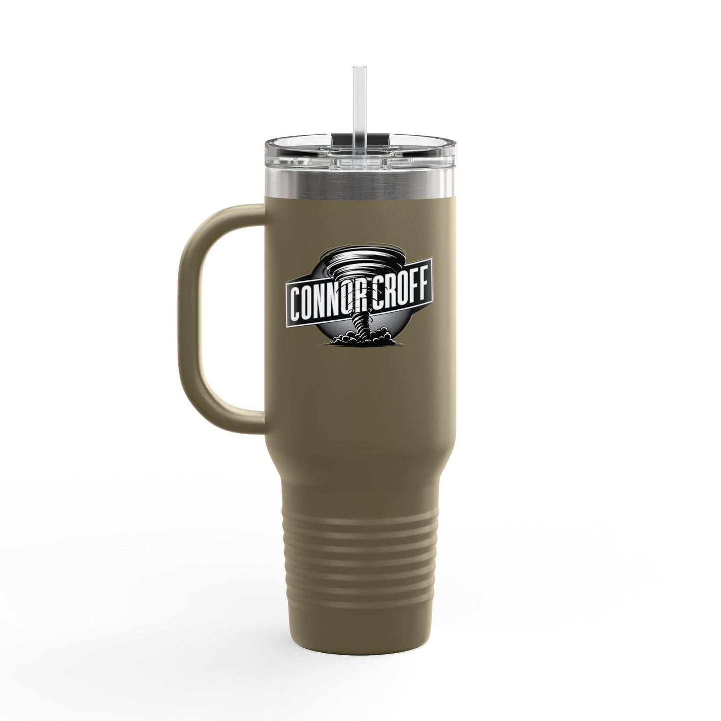 Connor Croff Black White Circle Logo Insulated Travel Mug, 40oz
